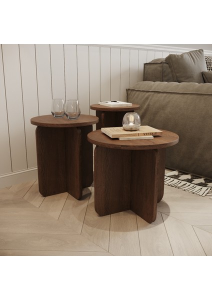 Tirenel Zigon Sehpa | 3 Parça - Ceviz Renkli