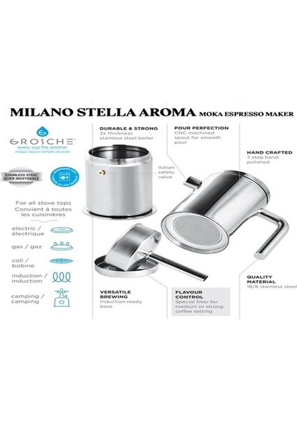 Milano Stella Aroma Çelik Moka Pot Gümüş 4 Cup fiyatları