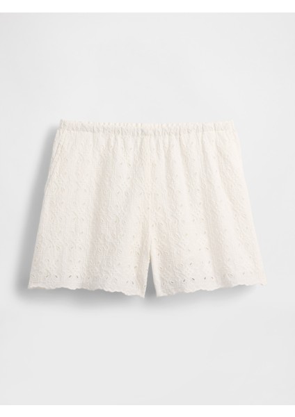Kadın Beyaz High Rise Eyelet Easy Şort