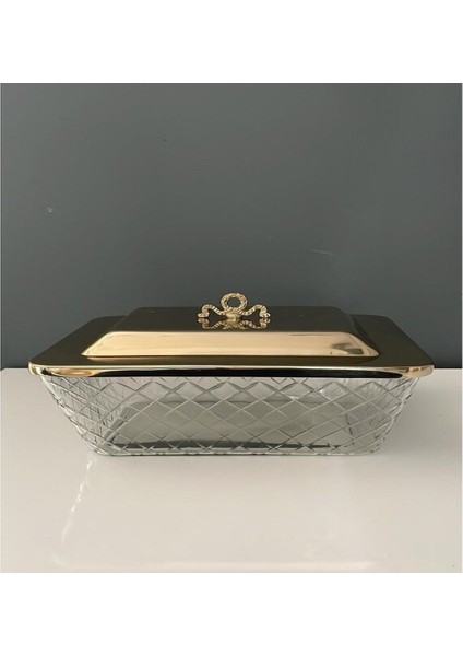 dikdörtgen Kapaklı Saklama Kabı Gold 25,5X20X14 cm Gold