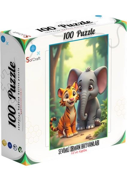 100 Parça Puzzle Çift Tasarım Tek Kutu Sevimli Orman Hayvanları