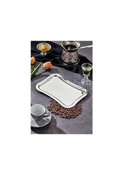 Mayaglory Elegante Serisi Krom Sunum Tepsisi, Söz Nişan Tepsisi, 24CM, Avangart Dizayn, Tek Adet