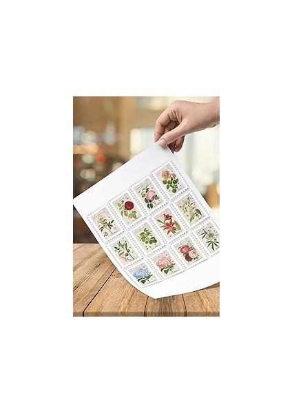 Ms Major Selection 24 Adet 4 x 3 cm Boyutlarında Paris Gül Çiçek Temalı Posta Pulu Sticker Etiket Ç