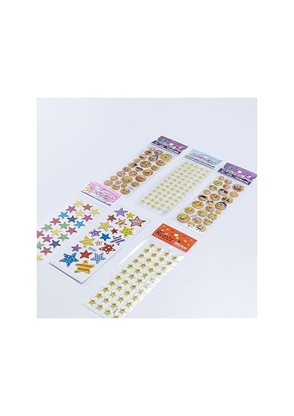 Bimotif 6 Adet Kabartmalı Yapışkan Sticker, Karışık Renkli Yıldızlar ve Emojiler