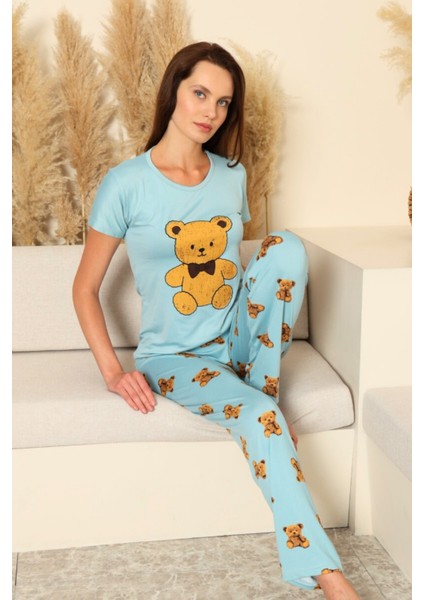Dreamy Milan Bambu Likralı Desenli Kısa Kollu Pijama Takımı