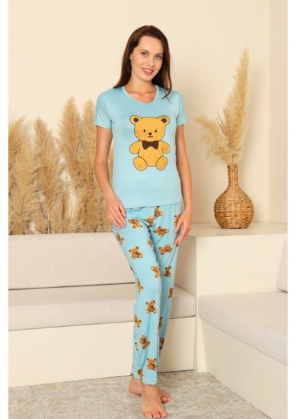 Dreamy Milan Bambu Likralı Desenli Kısa Kollu Pijama Takımı