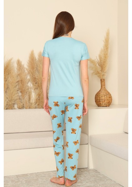 Dreamy Milan Bambu Likralı Desenli Kısa Kollu Pijama Takımı