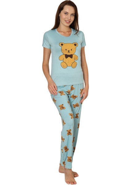 Dreamy Milan Bambu Likralı Desenli Kısa Kollu Pijama Takımı