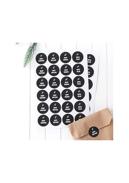 Bimotif Yılbaşı Mesajları Sticker Seti, 2.75 cm 2 Sayfa (Siyah)