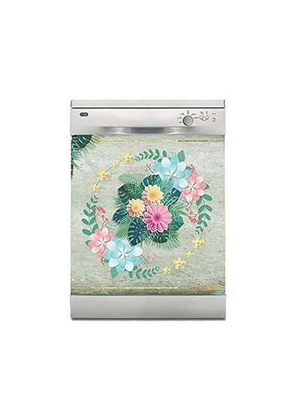 Bulaşık Makinesi Sticker Kaplama Beyaz Eşya Kaplama 3D Tropikal Çiçekler