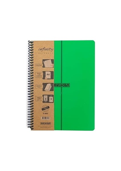 Meteksan Infinity Primary Serisi, A4, 6 Konulu (3 Kareli, 3 Çizgili) 180 Yaprak Pp Kapaklı Spiralli