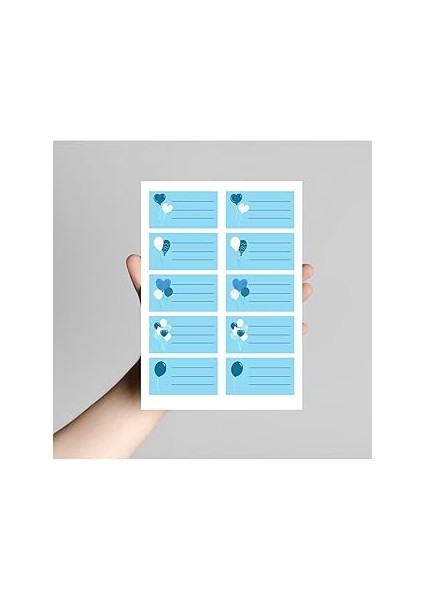 Bimotif Isimlikli Mavi Balonlar Okul Etiketi Stickerı, 6.4x3.5 cm (5 Sayfa)