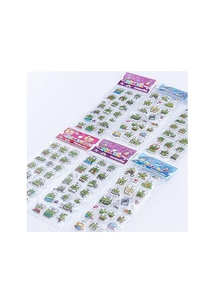 Bimotif 6 Adet Kabartmalı Yapışkan Sticker, Sevimli Kurbağalar
