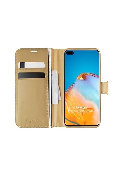 Microsonic Huawei P40 Kılıf Delux Leather Wallet Gold [P40 ile Uyumlu Kılıf - Gold]
