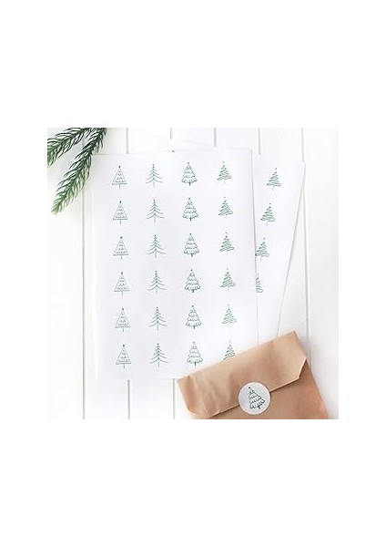 Bimotif Yılbaşı Çam Desenli Sticker, 2.75 cm 2 Sayfa (Beyaz)