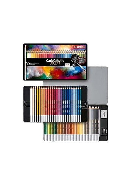 Carbothello - Kuru Boya Kalemi - 60'lı Metal Kutu - Kalemtıraş ve Silgi Dahil Çeşitli Paste