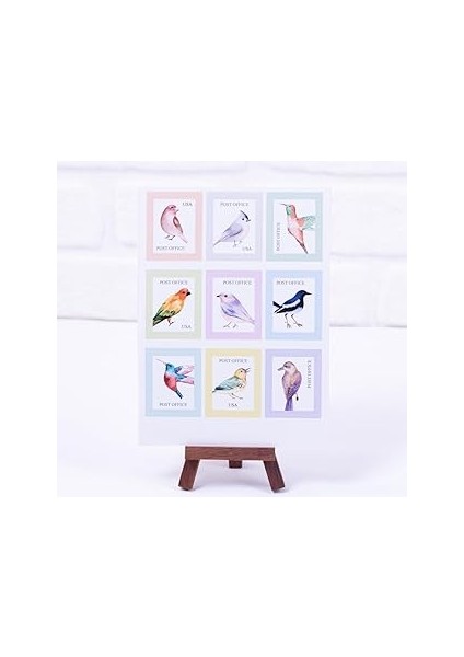 Bimotif Kuş Figürlü Renkli Pul Sticker Seti, A5 2 Sayfa