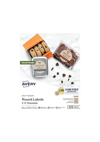 Avery Yazdırılabilir Yuvarlak Etiketler, 6,35 cm Çap, Kraft Kahverengi, 1,125 Özelleştirilebilir Et