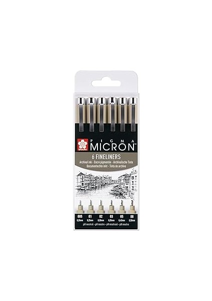 Sakura Pigma Micron Fineliner Set (6 Kalem, Siyah)