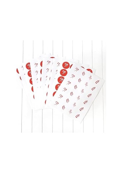 Bimotif Yılbaşı Çiçek Desenli Sticker Seti, 2.75 cm 10 Sayfa (Kırmızı-Beyaz)