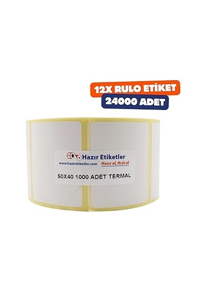 Eko Termal Etiket 50MM x 40MM 12000 Adet 40MM Kuka Çapında Direk Termal Transfer Etiketi 12 Rulo
