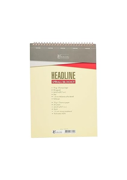 Keskin Color A4 Düz Karton Kapak 80 Yp. Spiralli Headline Bloknot
