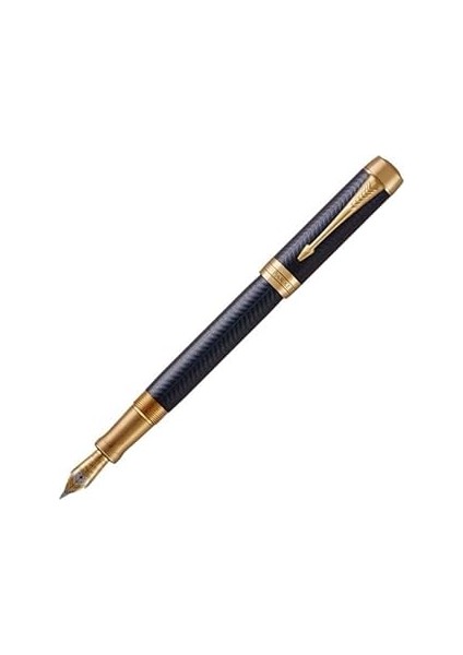 Parker Duofold Prestige Mavi Chevron Altın Tasarımlı Dolma Kalem, Ince Uç, Siyah Mürekkep