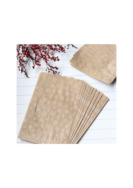 Bimotif Kar Desenli 50 Adet Kraft Kese Kağıdı, 11X20 cm