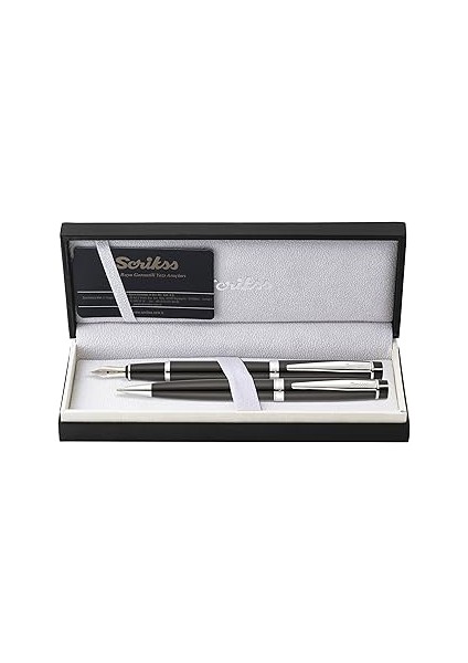 Scrikss Honour 38 Dolma Kalemtükenmez Kalem Takım Siyah Krom