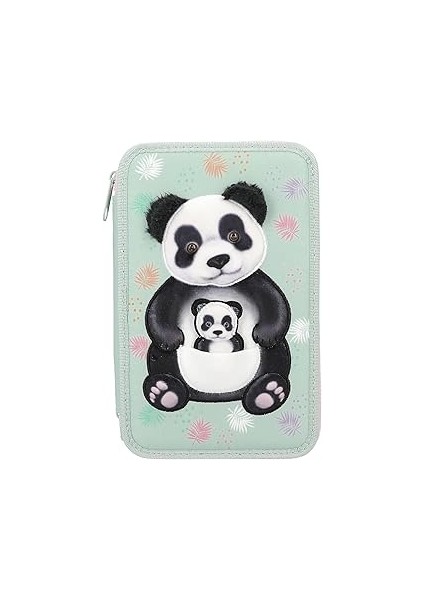 Depesche 12786 Topmodel Wild - Doldurulmuş 3 Bölmeli Kalem Kutusu, Nane Yeşili, Panda Uygulamalı, R