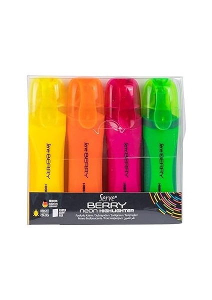 SV-BRFKP4FR Berry Fosforlu Kalem, Neon, 4'lü Paket