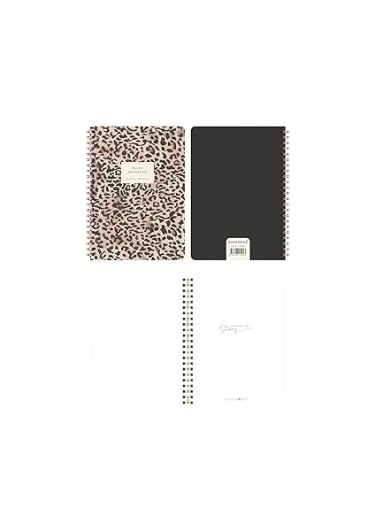 Paperora A5 Spiralli Karton Kapak Çizgili Okul Defteri 80 Yaprak 2'li Set - Ders Programlı - Leopar