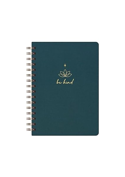 Paperora A5 Spiralli Sert Kapak Keten Kareli Tarihsiz Not Defteri Koyu Yeşil