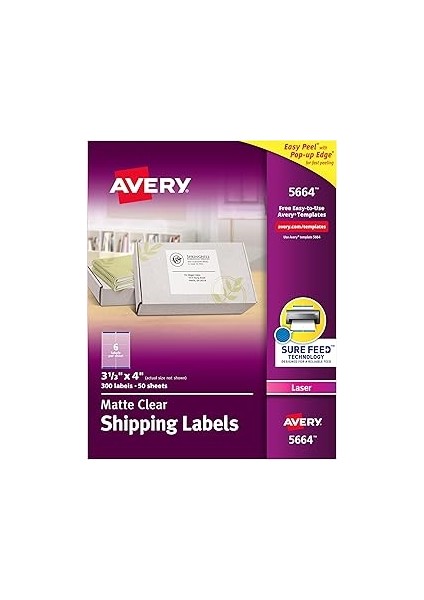 Avery Emin Beslemeli Yazdırılabilir Nakliye Etiketleri, 3-1/3" x 4", Mat Şeffaf, 300 Boş Posta Etik