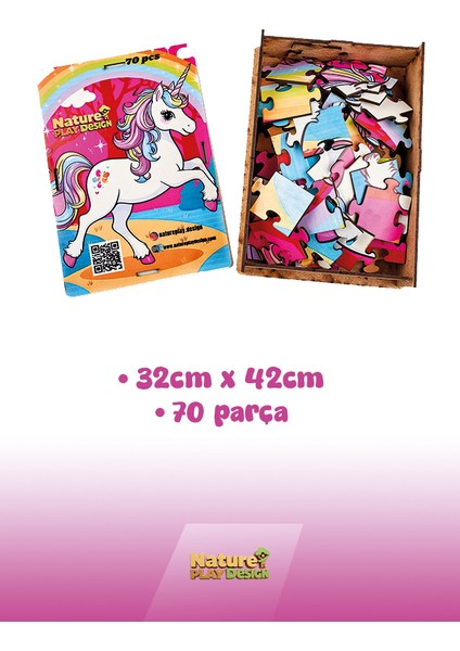 🦄 Unicorn Temalı Ahşap Puzzle 70 Parça – 32X42 cm | Ahşap Kutulu Eğitici Oyuncak fiyatları