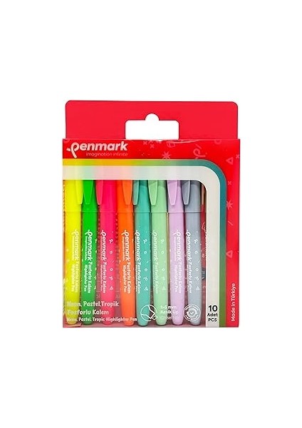 Penmark Kalem Tipi Fosforlu Kalem 10'lu Bristol Neon ve Pastel ve Tropik