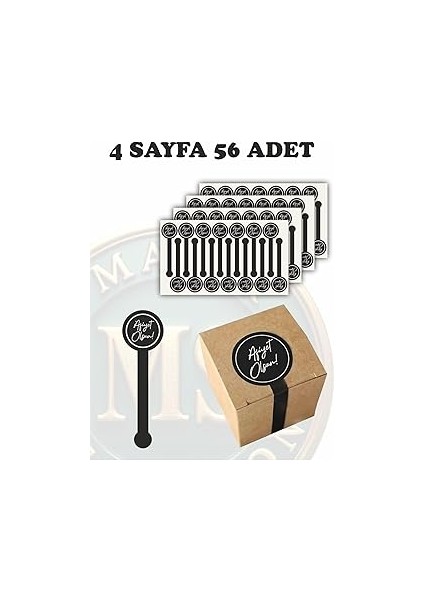 Ms Major Selection 56 Adet Adet Afiyet Olsun Baskılı Uzun Etiket Paketleme Etiketi (3X10 Cm)