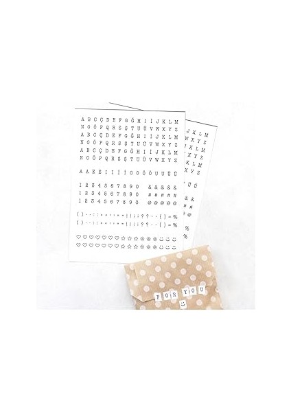 Bimotif Beyaz Harf-Rakam Sticker Seti, 8X10 mm 2 Sayfa