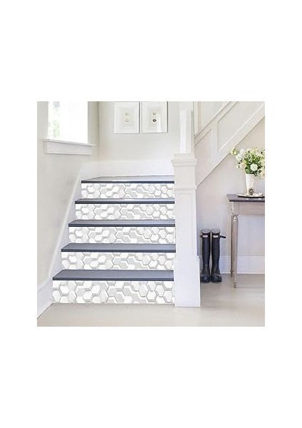 Merdiven Sticker Folyo Kaplama (18X120 cm 5 Adet) 3D Altıgen