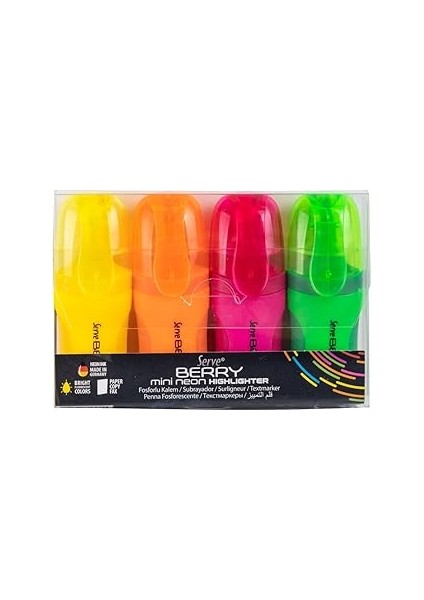 Berry Mini Fosforlu Kalem, Neon, 4'lü