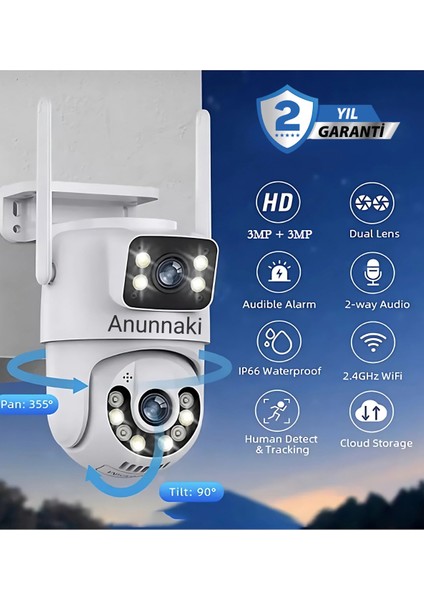 Ip Ptz Full Hd Wifi Güvenlik Kamerası Icsee Smart Gece Görüşlü Ses Kayıtlı Çift Lensli Kamera fiyatları