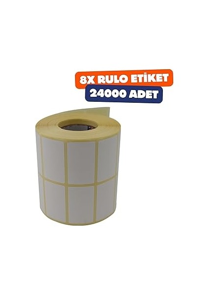Kuşe Etiket 50MM x 30MM Ruloda 3000 Adet 8 Rulo Toplamda 24000 Adet Yan Yana 2 Li 40MM Kuka Çapında