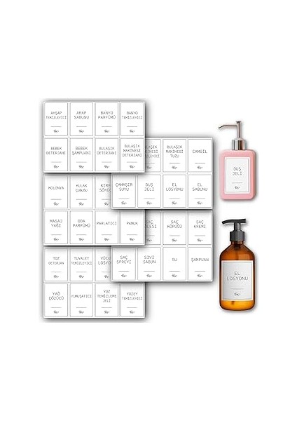 Neoprint 40 Parça Beyaz Banyo ve Mutfak Etiketi - Temizlik Malzemeleri Için Suya Dayanıklı Baskılı