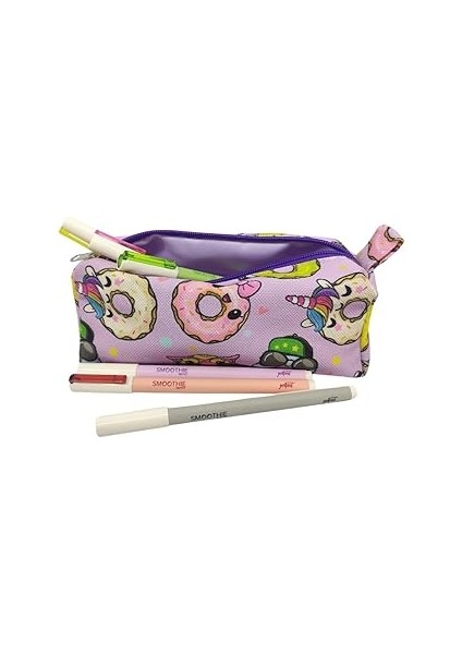 Donut Desenli Astarlı Yıkanabilir Bez Kalemlik Kalem Kutusu