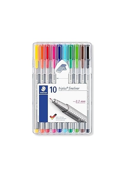 Staedtler 334 SB10 Triplus Üçgen Fineliner 0.3 mm 10'lu Set