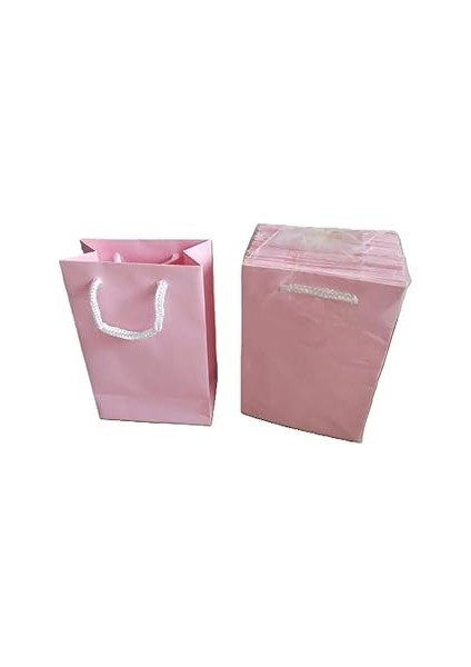 Ip Saplı Torba Kraft Torba Çanta Pembe 11X5X17 cm 25 Adet