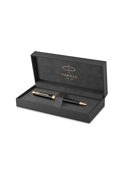 Parker Sonnet Lake Siyah Altın Tasarımlı Tükenmez Kalem, Mavi Mürekkep, Orta Kalınlıkta Uç