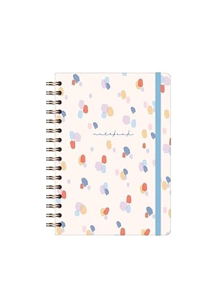 Paperora A5 Spiralli Sert Kapak Lastikli Çizgili Tarihsiz Not Defteri Beyaz Damlalar