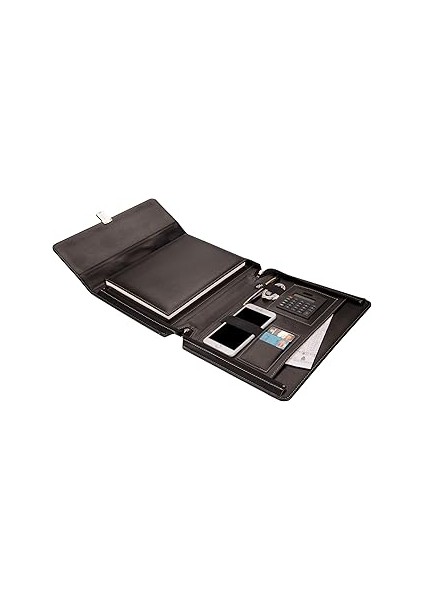 2k 4492 Ajanda Tarihsiz 20X28 Kareli Defterli Kulplu Fermuarlı Hesap Makineli Organizer, Siyah