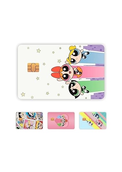 Quart Aksesuar 4 Adet Powerpuff Girls Kart Kaplama Sticker Kart Etiketi 05